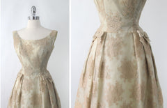Vintage 50s 60s Champagne & Lace Party Dress M