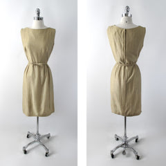 • Vintage 60s 50s Gold Lame & Bow Belt Party Dress L