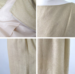 • Vintage 60s 50s Gold Lame & Bow Belt Party Dress L