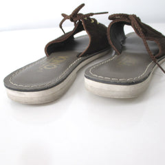 Vintage 60s Brown Lace Up Suede Slip On Flats Shoes 8