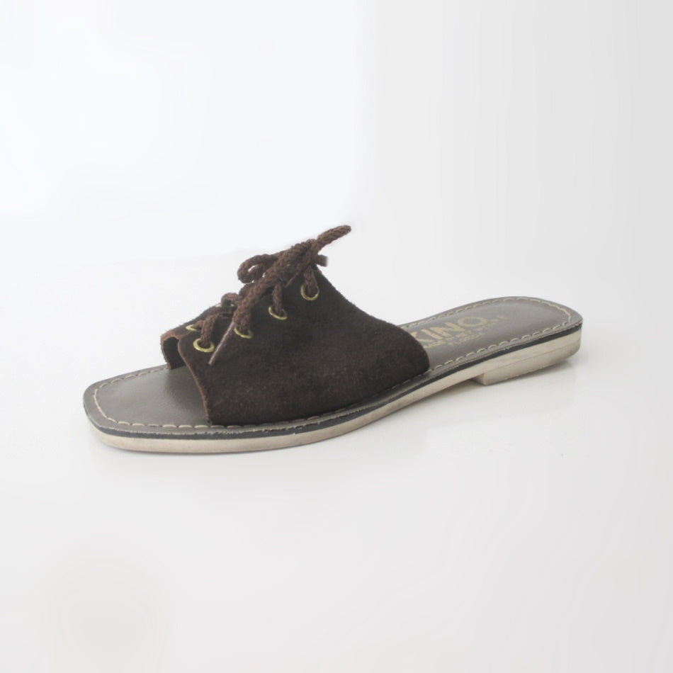 Vintage 60s Brown Lace Up Suede Slip On Flats Shoes 8
