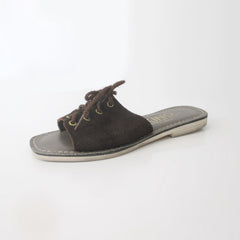 Vintage 60s Brown Lace Up Suede Slip On Flats Shoes 8
