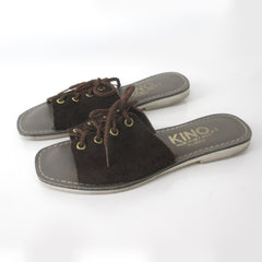 Vintage 60s Brown Lace Up Suede Slip On Flats Shoes 8