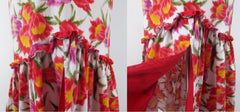 vintage 60's Elsie Krassas Hawaiian style floral sheath luau party dress gown flounced hem bombshell bettys vintage flounce