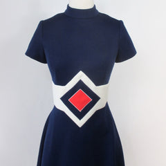 Vintage 60's Space Age Red White Blue Mod Mini Dress M