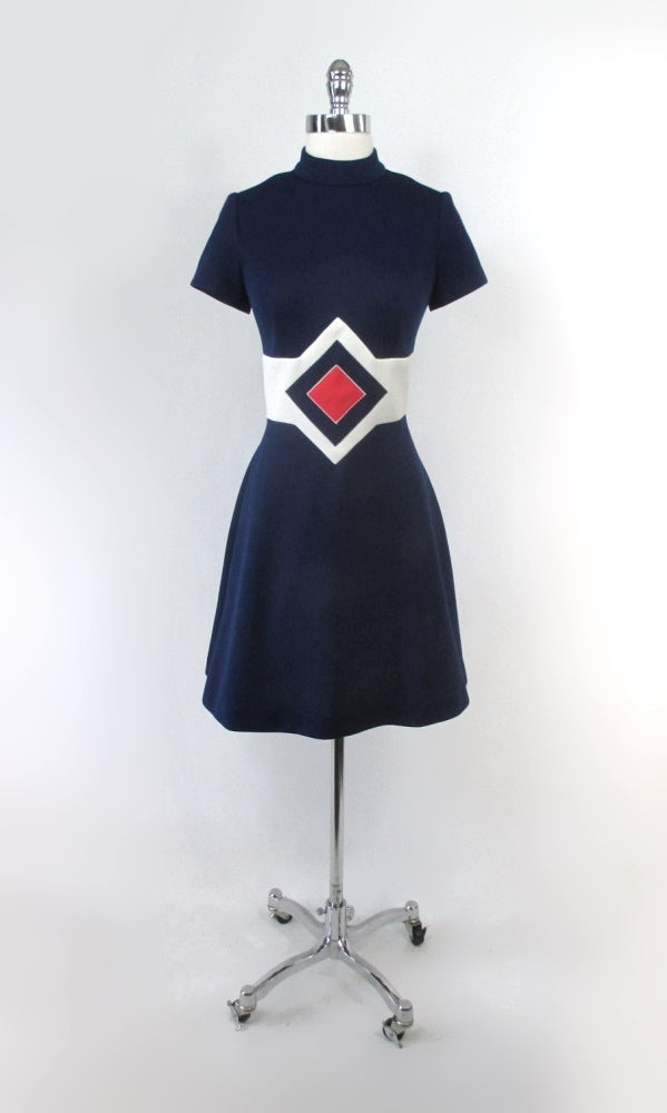 Vintage 60's Space Age Red White Blue Mod Mini Dress M