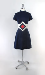 Vintage 60's Space Age Red White Blue Mod Mini Dress M