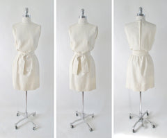 Vintage 60's Sheath Dress Matching Green Stripe Jacket Set L - Bombshell Bettys Vintage