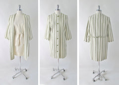 Vintage 60's Sheath Dress Matching Green Stripe Jacket Set L - Bombshell Bettys Vintage
