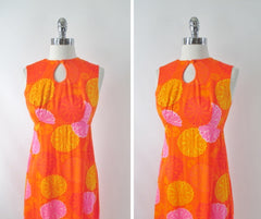 Vintage 60s Psychedelic Watteau Pleat Hawaiian Maxi Dress S - Bombshell Bettys Vintage