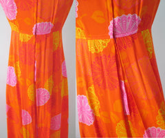 Vintage 60s Psychedelic Watteau Pleat Hawaiian Maxi Dress S - Bombshell Bettys Vintage