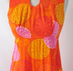 Vintage 60s Psychedelic Watteau Pleat Hawaiian Maxi Dress S - Bombshell Bettys Vintage