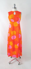Vintage 60s Psychedelic Watteau Pleat Hawaiian Maxi Dress S - Bombshell Bettys Vintage