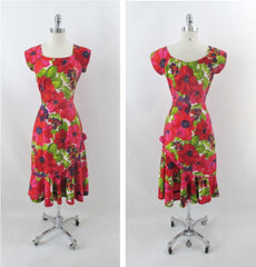 Vintage 60s Reef Ruffled Hem Hawaiian Sheath Dress M - Bombshell Bettys Vintage