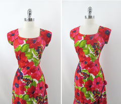Vintage 60s Reef Ruffled Hem Hawaiian Sheath Dress M - Bombshell Bettys Vintage