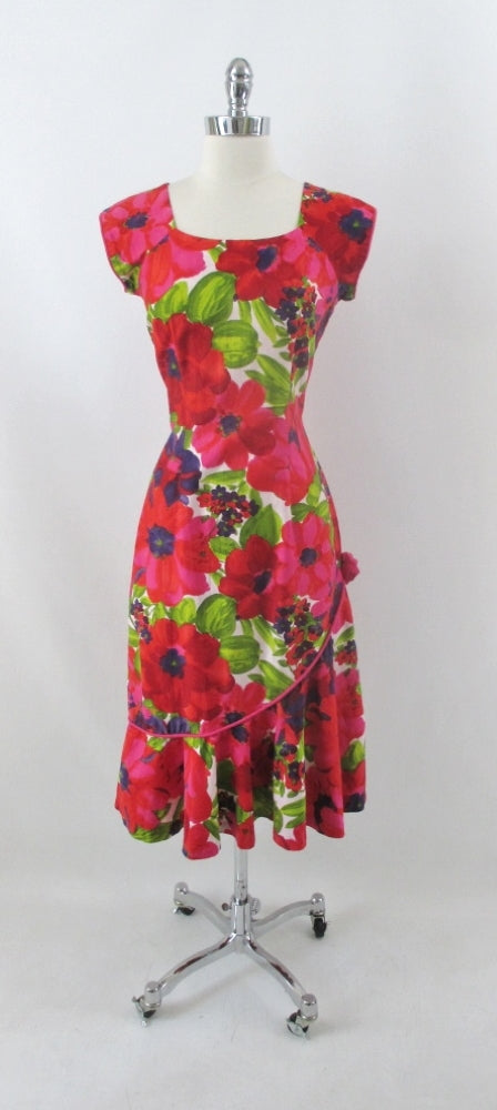 Vintage 60s Reef Ruffled Hem Hawaiian Sheath Dress M - Bombshell Bettys Vintage