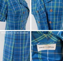 vintage 60s 1960s hob-nobber tartan blue plaid princess school dress tag