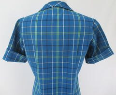 vintage 60s 1960s hob-nobber tartan blue plaid princess school dress back