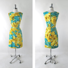 Vintage 60s Classic Floral Malia Hawaiian Sheath Dress M - Bombshell Bettys Vintage