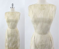 Vintage 60s Royal Lynne Gold Silk Evening Gown Sheath Dress S - Bombshell Bettys Vintage