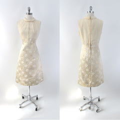 Vintage 60s Quilted Gold Brocade & Chiffon Dress Matching Jacket Party Set L