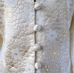 Vintage 60s Quilted Gold Brocade & Chiffon Dress Matching Jacket Party Set L