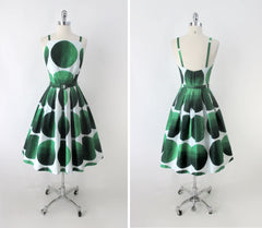 Vintage 60s 50s Green Sphere / Circle Full Skirt Sundress Dress S