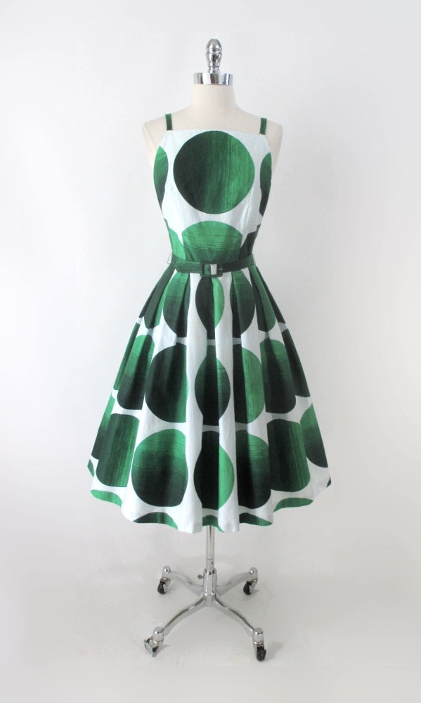 Vintage 60s 50s Green Sphere / Circle Full Skirt Sundress Dress S