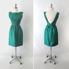 Vintage 60s Green Silk Party Dress S