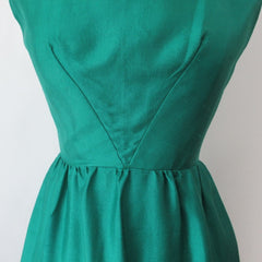 Vintage 60s Green Silk Party Dress S