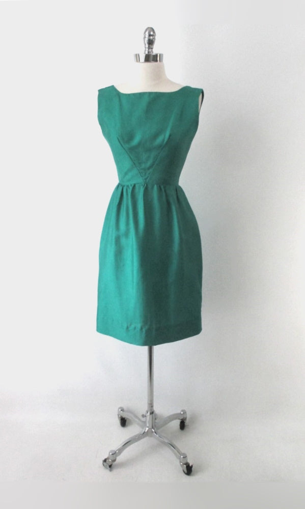 Vintage 60s Green Silk Party Dress S