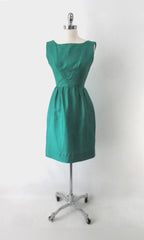 Vintage 60s Green Silk Party Dress S