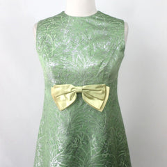 vintage 60s 1960s MOD a-line party lurex green silver dress bodice