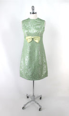vintage 60s 1960s MOD a-line party lurex green silver dress gallery