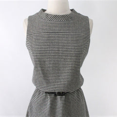 Vintage 60s Houndstooth A Line Jumper Dress M