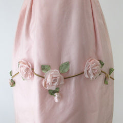 Vintage 60s 3D Pink Roses Full Skirt Party Dress S