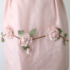 Vintage 60s 3D Pink Roses Full Skirt Party Dress S