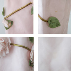 Vintage 60s 3D Pink Roses Full Skirt Party Dress S