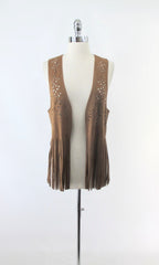 Retro Vintage Style Faux Suede Fringed Hippie Vest M