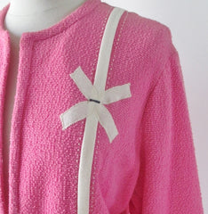 Vintage 60s White Bow Pink Suit Set XL - Bombshell Bettys Vintage