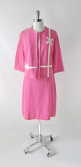Vintage 60s White Bow Pink Suit Set XL - Bombshell Bettys Vintage