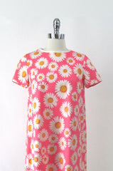 Vintage 60s Wrap-Arounder Pink Daisy MOD Dress M