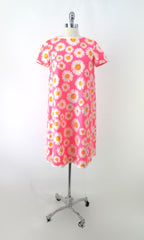 Vintage 60s Wrap-Arounder Pink Daisy MOD Dress M