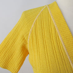 • Vintage 70s Yellow Knit Sweater Top Skirt Matching Belt Set S