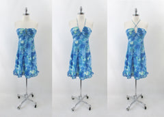 • Vintage 70s Convertible Halter Tie Hawaiian Dress XS