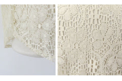 Vintage 70s Antique White Button Up Lace Blouse M