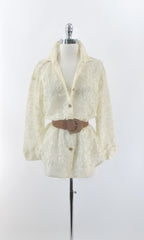 Vintage 70s Antique White Button Up Lace Blouse M