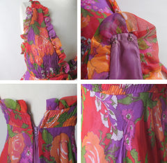 Vintage 70s Rose Garden Chiffon Maxi Party Dress XS - Bombshell Bettys Vintage