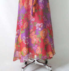 Vintage 70s Rose Garden Chiffon Maxi Party Dress XS - Bombshell Bettys Vintage