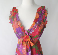 Vintage 70s Rose Garden Chiffon Maxi Party Dress XS - Bombshell Bettys Vintage